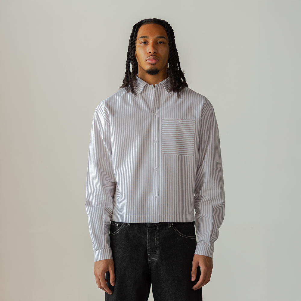 The Cropped Oxford Shirt Tan Stripes — BLAN | Born in Brooklyn